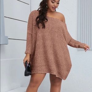 Plus Size Asymmetrical Neck /batwing sleeve sweater dress